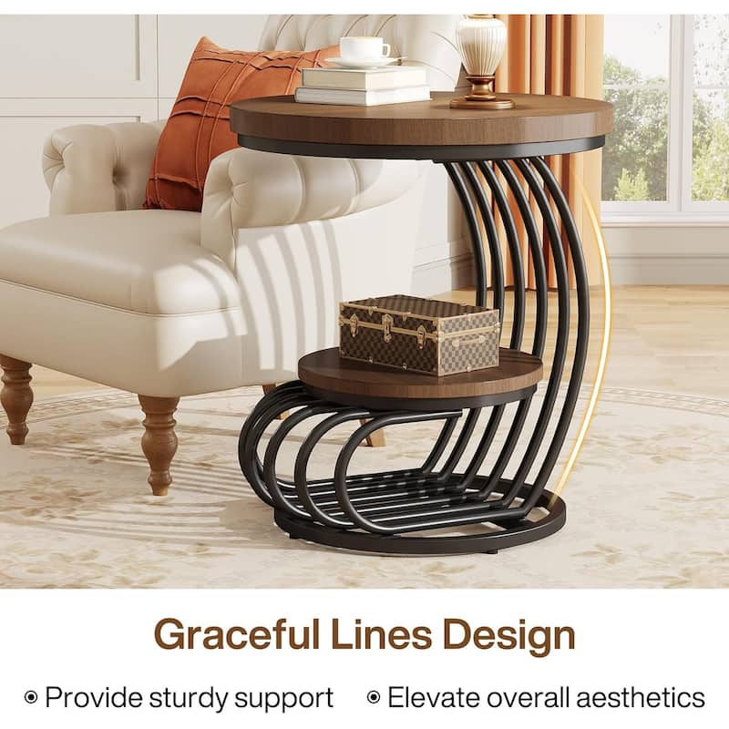 Round End Table, 2 Tiers Side Table for Living Room Bedroom