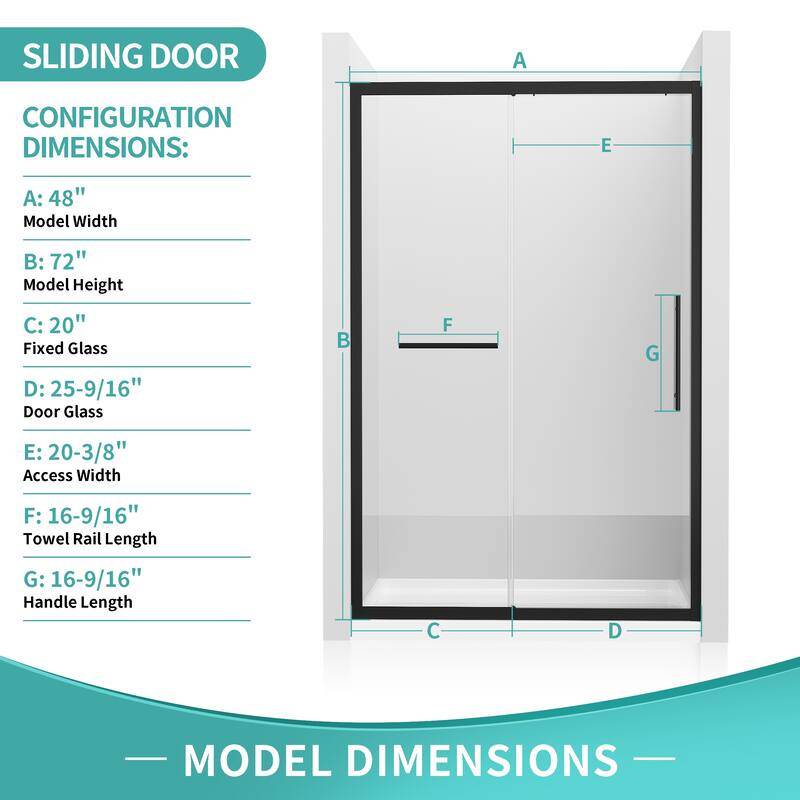 i-Homare 48 in. W x 72 in. H Semi-Frameless Sliding Shower Door, Easy to Install