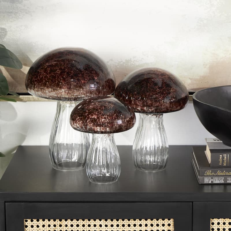 Glass Mushroom Textured Decorative Sculpture with Clear Stems - Set of 3 Red - Roche River Decor