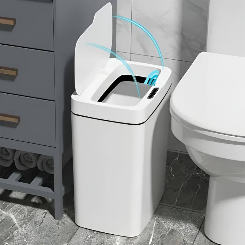 15L Touchless Motion Sensor Trash Can with Odor Control Lid for Bathroom Kitchen or Living Room - White
