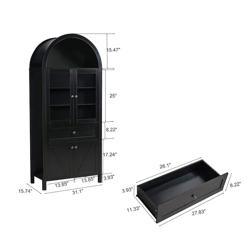 Vintage Dome Cabinet with Arched Design, Large Storage Display Cabinet with Adjustable Shelves for Living Room
