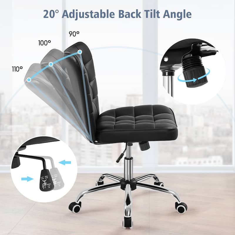 Yaheetech Modern Faux Leather Armless Desk Chair Task Chair with Chrome-finish Metal Base - N/A