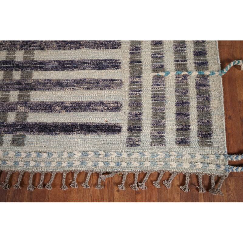 Striped Checkered Moroccan Oriental Area Rug Handmade Wool Carpet - 8'0"x 10'9"