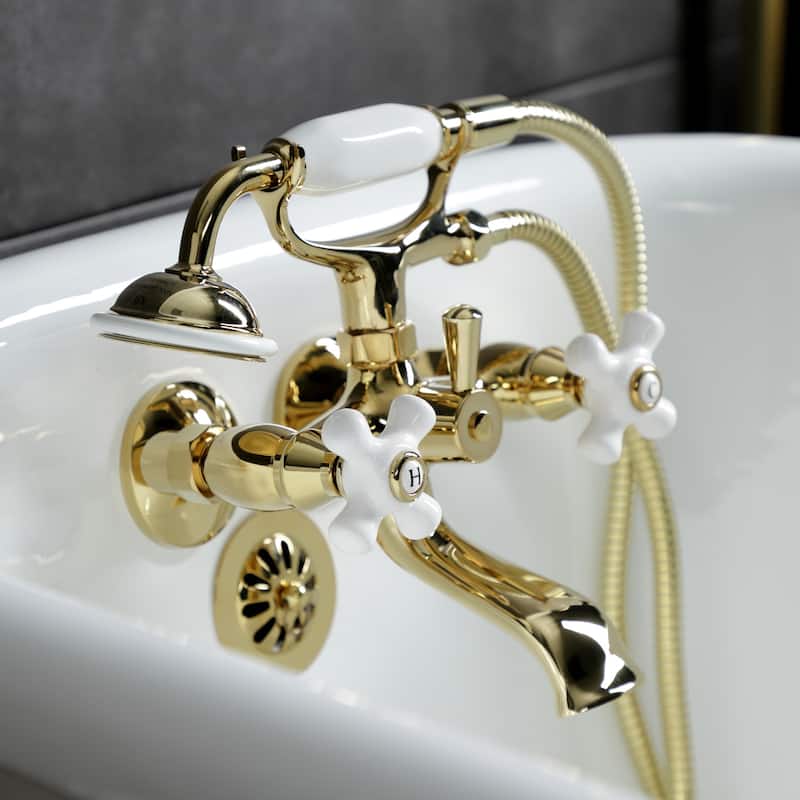 Kingston Brass Tub Wall Mount Clawfoot Tub Faucet with Hand Shower in Polished Chrome