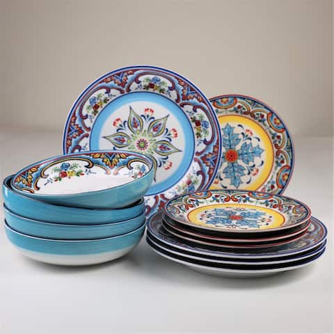 Euro Ceramica Zanzibar 12 Piece Stoneware Dinnerware Set for 4