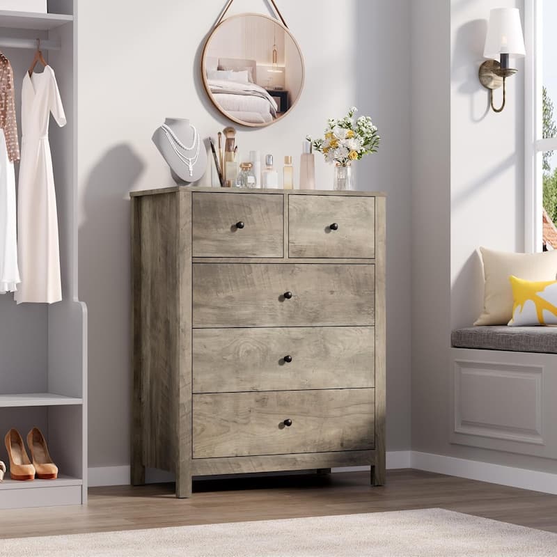 Modern 5 Drawer Dresser for Bedroom, Entryway, Hallway - Grey