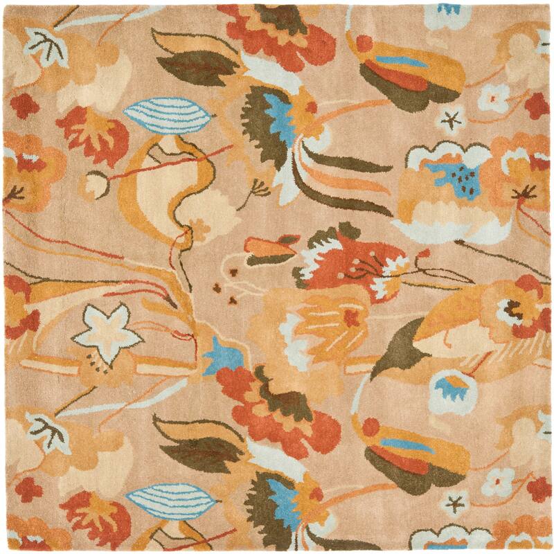 SAFAVIEH Handmade Soho Breanne Floral N.Z. Wool Rug - 6' Square - Beige/Multi