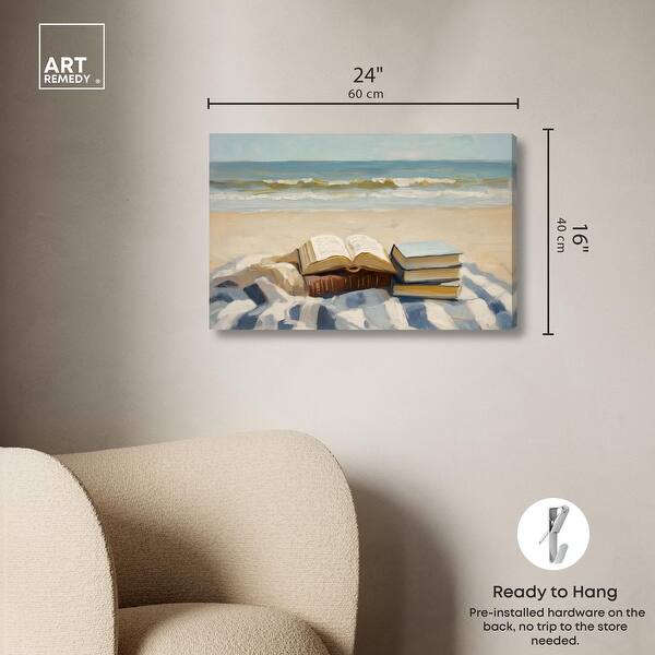 dimension image slide 5 of 6, Beach Reading Canvas by Art Remedy, Gallery Wrapped
