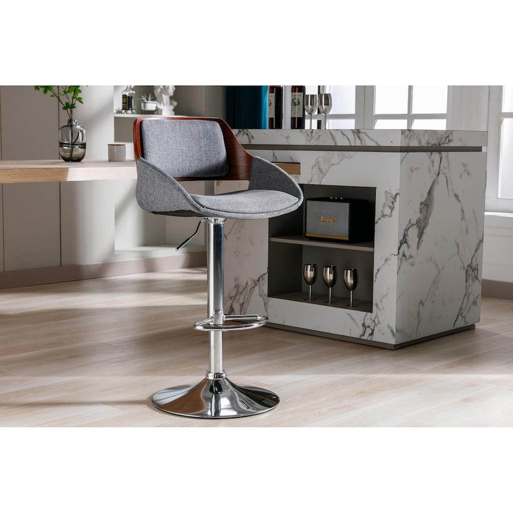 Porthos Home Cado Swivel Adjustable Height Fabric Mid-Century Bar Stool