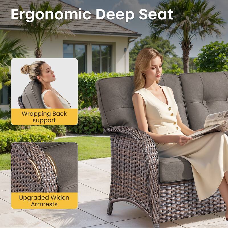 Gymojoy 3-Seater Outdoor Sofa - T-Shaped High Back & 5-inch Cushions, All-Weather PE Rattan for Patio, Garden, Balcony Lounging