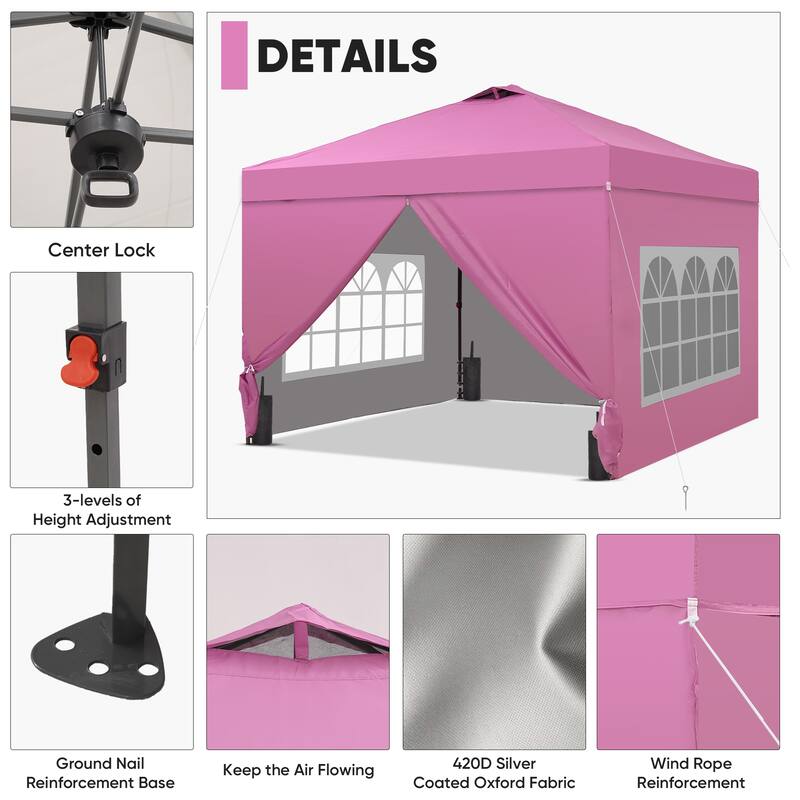 Ainfox 12x12 Pop Up Canopy Tent with 4 Sidewalls, Outdoor Beach Gazebos with 4 Sandbags