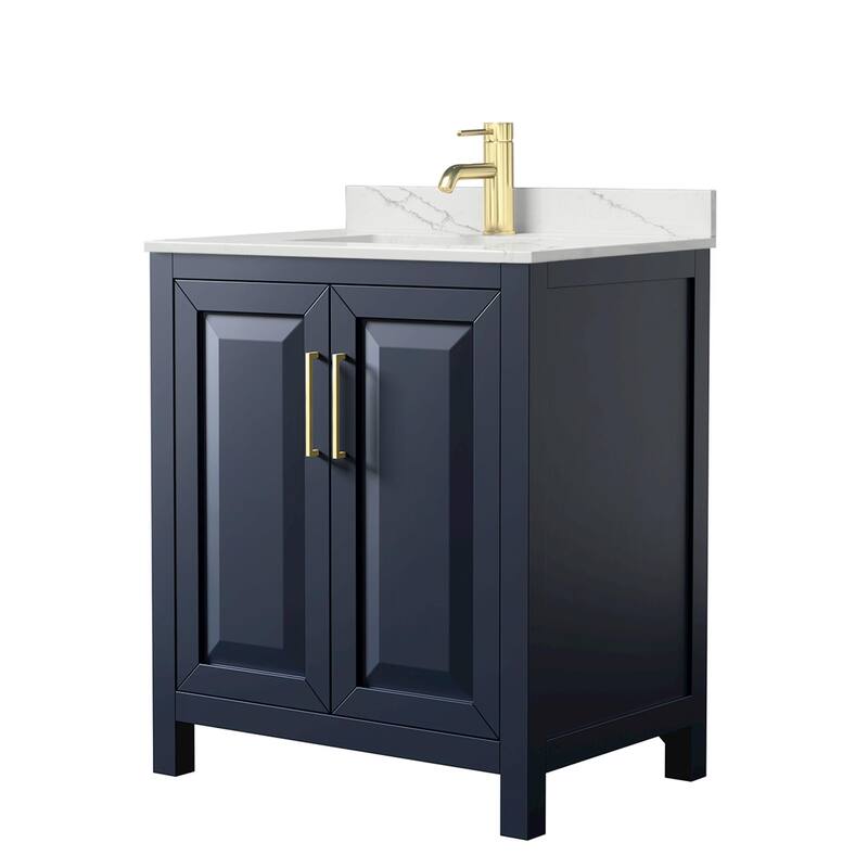 Daria 30-inch Single Vanity, Single Hole Quartz Top - Dark Blue, Gold Trim, Giotto Quartz Top