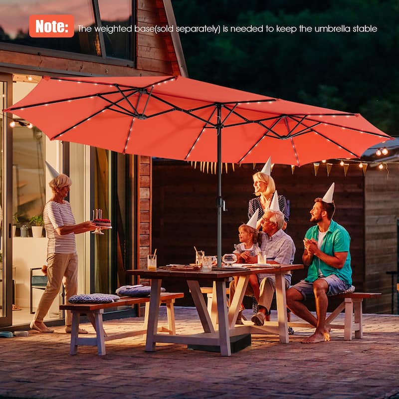 Gymax 15Ft Solar LED Patio Outdoor Double-Sided Umbrella w/ 48 Lights