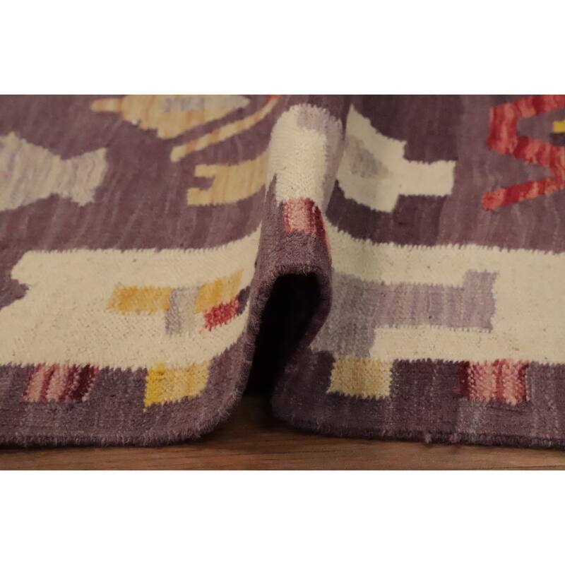 Hand Woven Oriental 100% Wool Carpet Southwestern Tribal Purples Kilim Area Rug - 7' 3'' X 4' 11''