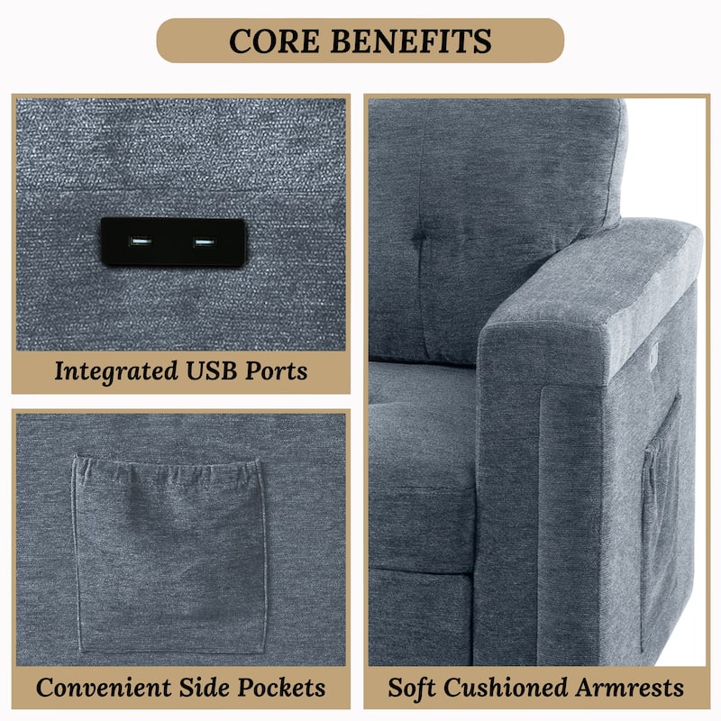 Convertible L-Shaped Sectional Sleeper Sofa with USB & Pull-Out Bed