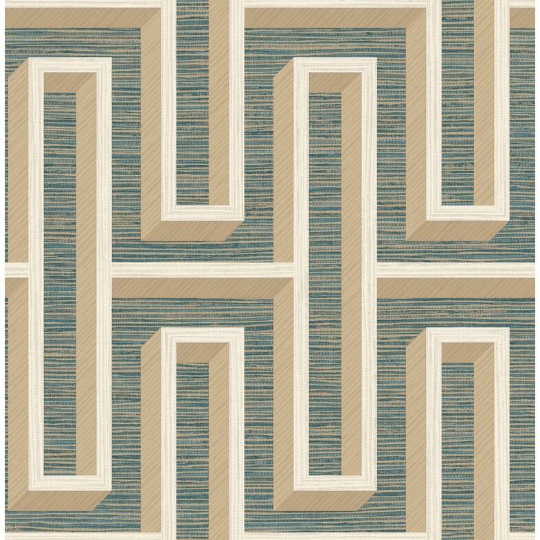 Advantage Henley Teal Geometric Grasscloth Wallpaper