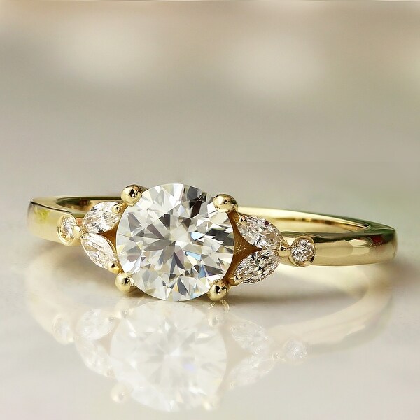 Auriya 14k Gold 1 1/2ctw Vintage Floral Moissanite and Diamond Engagement Ring 1/4ctw. Opens flyout.