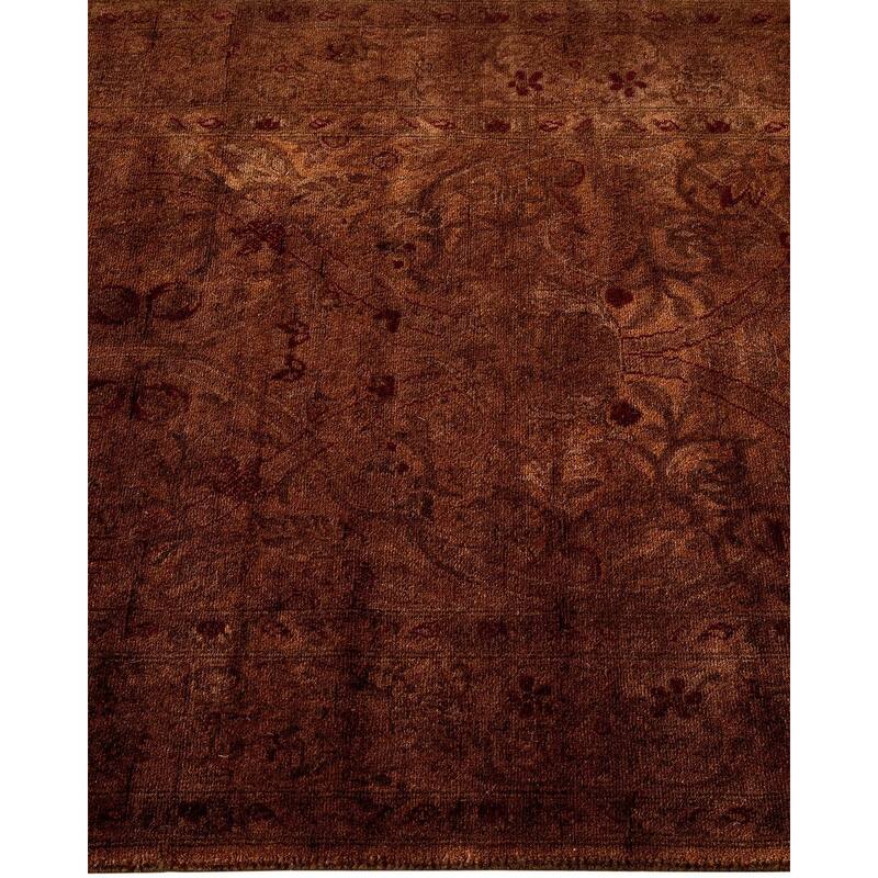 Overton Hand Knotted Wool Vintage Inspired Modern Contemporary Overdyed Brown Runner Rug - 2' 7" x 9' 2"