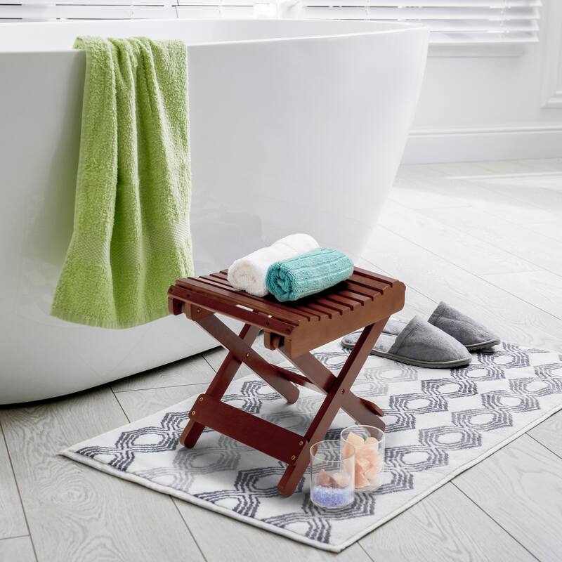 Bamboo Wooden Folding Step Stool Bench for Shower Foot Rest Bath Chair - 25" L x 19.5" W x 6" H