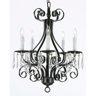 Wrought Iron and Crystal 5 Light Black Chandelier Pendant - Chandeliers For Bedrooms by Overstock.com