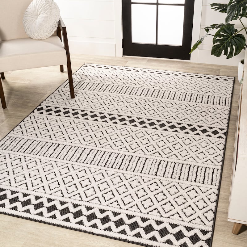 JONATHAN Y Duenas High-Low Two-Tone Monstera Leaf Area Rug