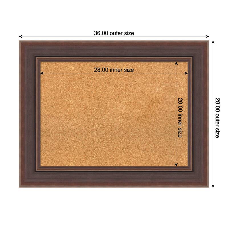 Moab Brown Bronze Framed Cork Board - Bulletin Board, Organization Board, Pin Board - Natural - 36 x 28 in