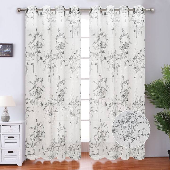 Cypress Metallic Foil Floral Grommet Window Curtain Panel, 54x84 Inches - 54x84 Inches - Black