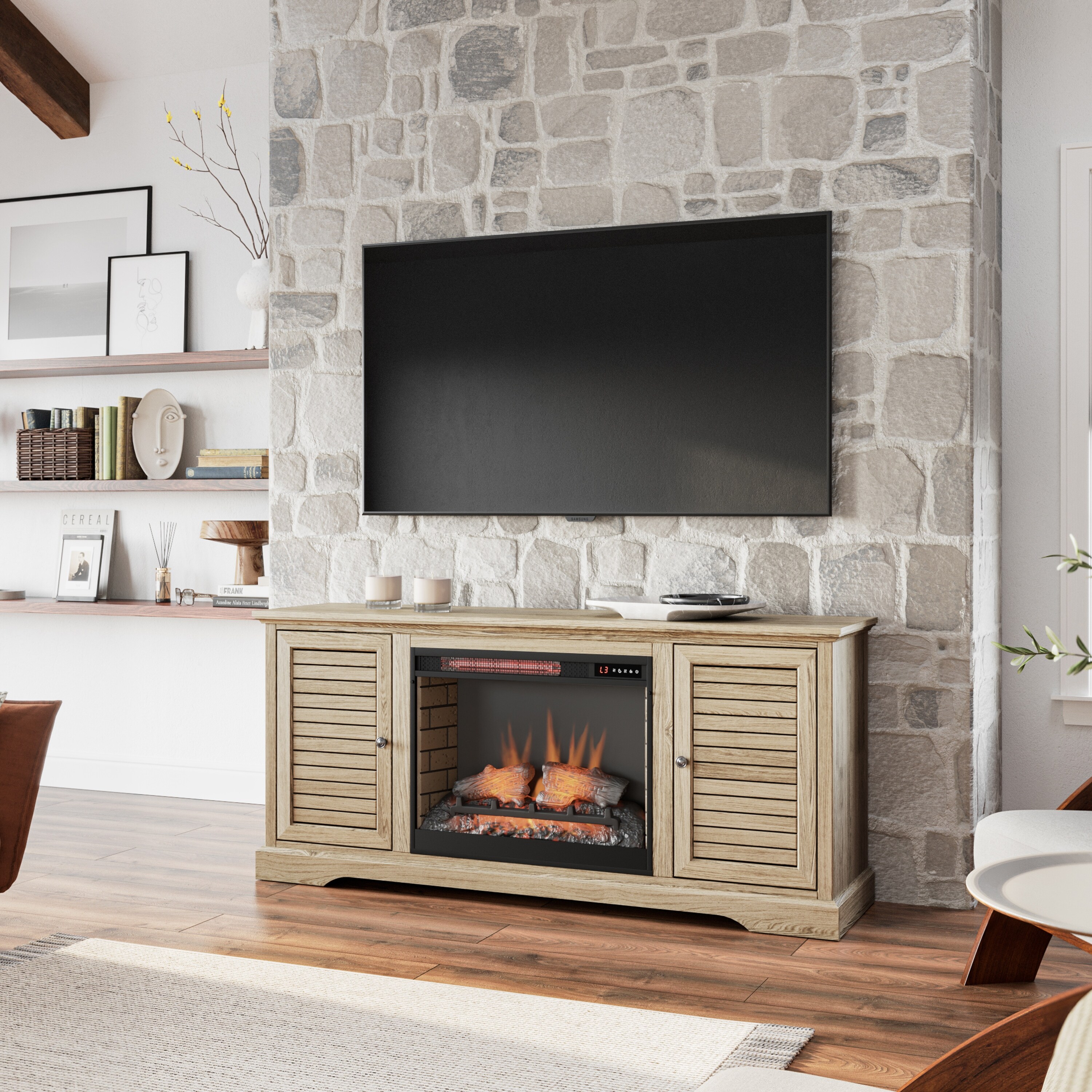 Assembled fireplace on sale tv stand
