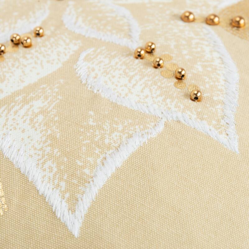 Rizzy Home Natural/Gold Poinsettia Leaves Throw Pillow