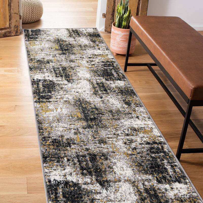 World Rug Gallery Adare Contemporary Abstract Area Rug - 2' x 7' - Yellow