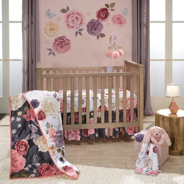 slide 2 of 9, Lambs & Ivy Secret Garden Luxury Floral 3-Piece Cotton Sateen Crib Bedding Set