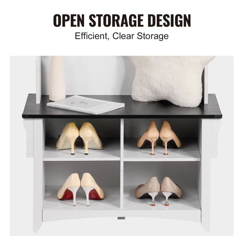 Hall Tree Entryway Bench with Shoe Storage and Coat Hooks 32 Inch Wide - 2.68 x 1.31 x 5.64 ft