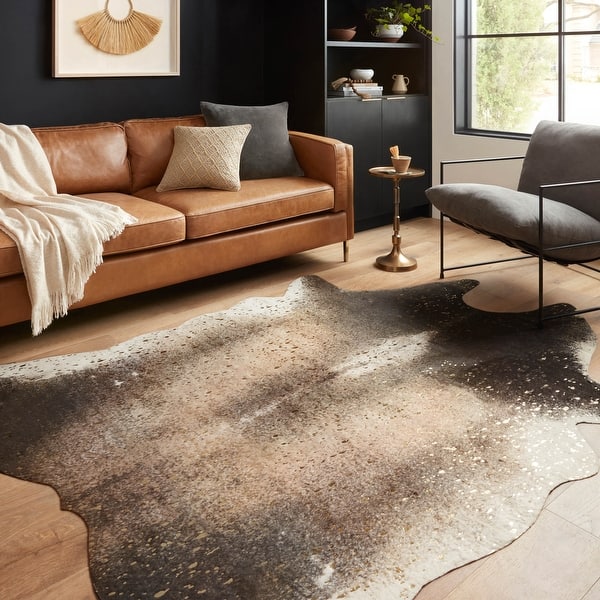 slide 2 of 7, Alexander Home Clayton Faux Cowhide Area Rug 5' x 6'6 - Brown - Hide-Shaped