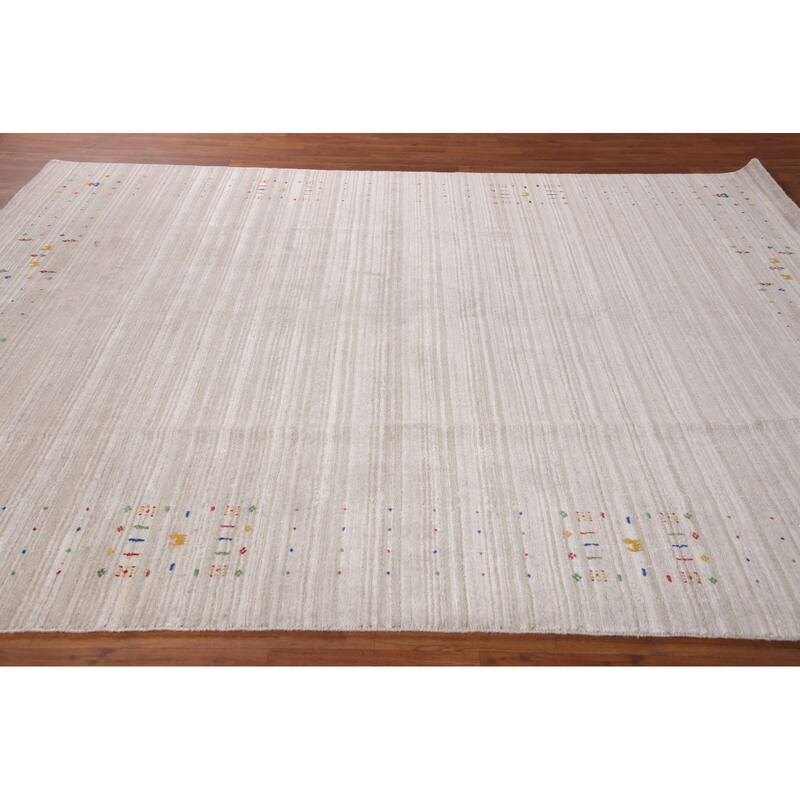 Striped Gabbeh Oriental Area Rug Handmade Silk Carpet - 8'0" x 9'10"