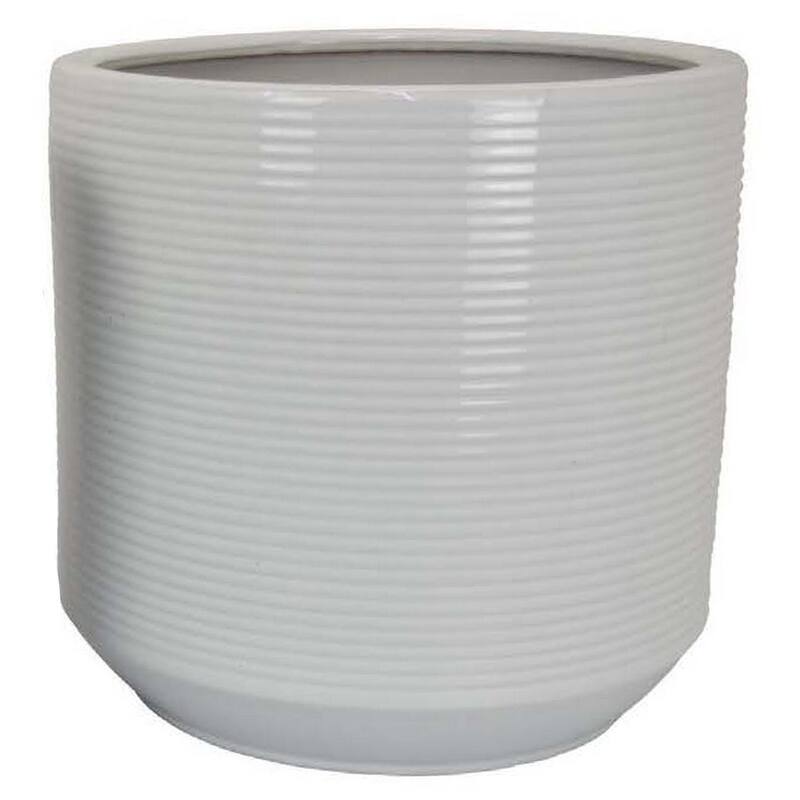 Fusie Planter Set of 2, Round, White Ceramic, Horizontal Texture