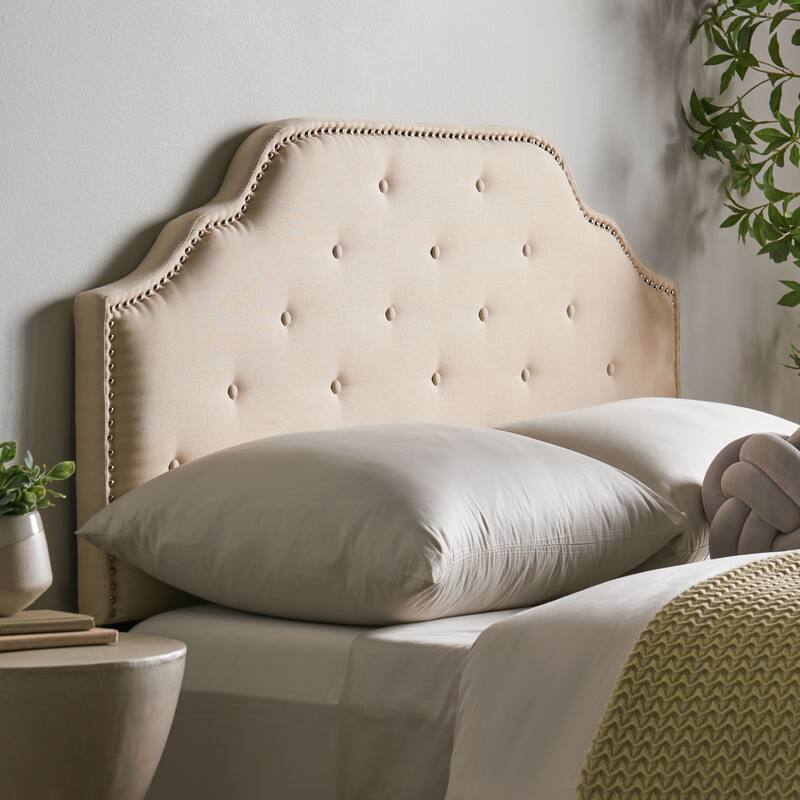 Queen Size Tufted Upholstered Headboard with Adjustable Height and Nailhead Trim