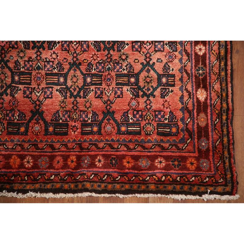 Hand Knotted Oriental 100% Wool Carpet Traditional All-Over Red Mahal Runner Rug - 9' 8'' X 3' 6''
