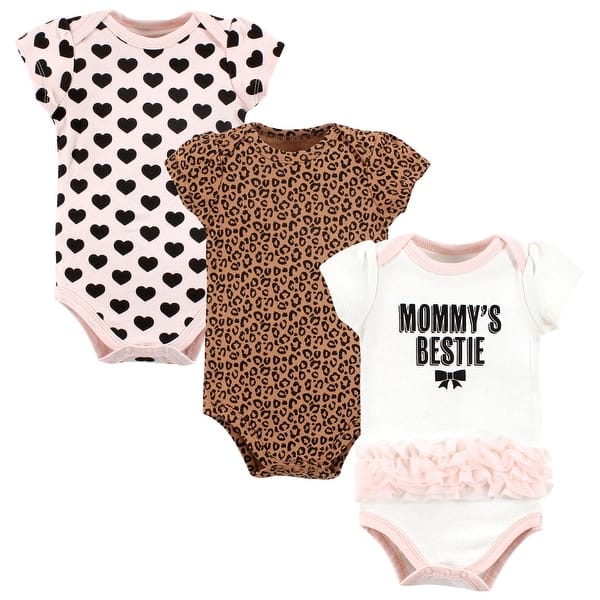 slide 1 of 1, Hudson Baby Infant Girl Cotton Bodysuits, Mommys Bestie Leopard Tutu 0-3 Months - Mommys Bestie Leopard Tutu