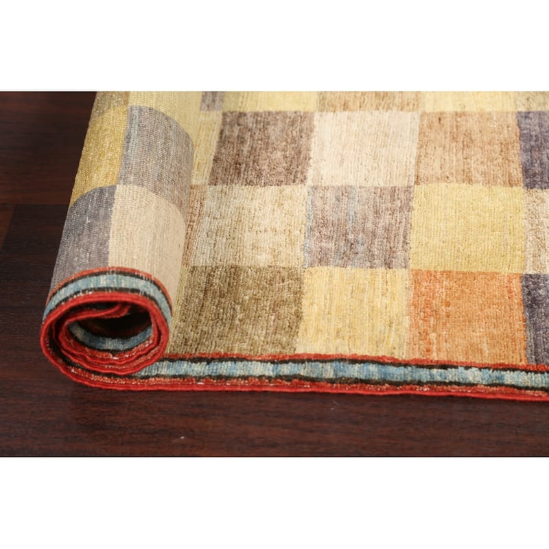 Checkered Gabbeh Kashkoli Oriental Area Rug Hand-knotted Wool Carpet - 3'11" x 5'7"
