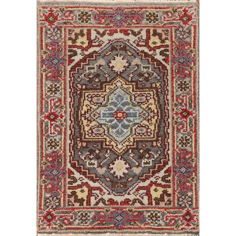 Hand Knotted Oriental 100% Wool Carpet Traditional Medallion Greys & Charcoal Heriz (serapi) Area Rug - 3' 0'' X 2' 0''