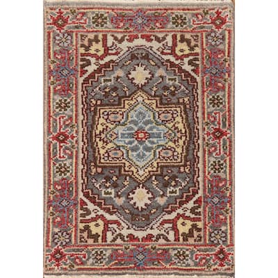 Hand Knotted Oriental 100% Wool Carpet Traditional Medallion Greys & Charcoal Heriz (serapi) Area Rug - 3' 0'' X 2' 0''