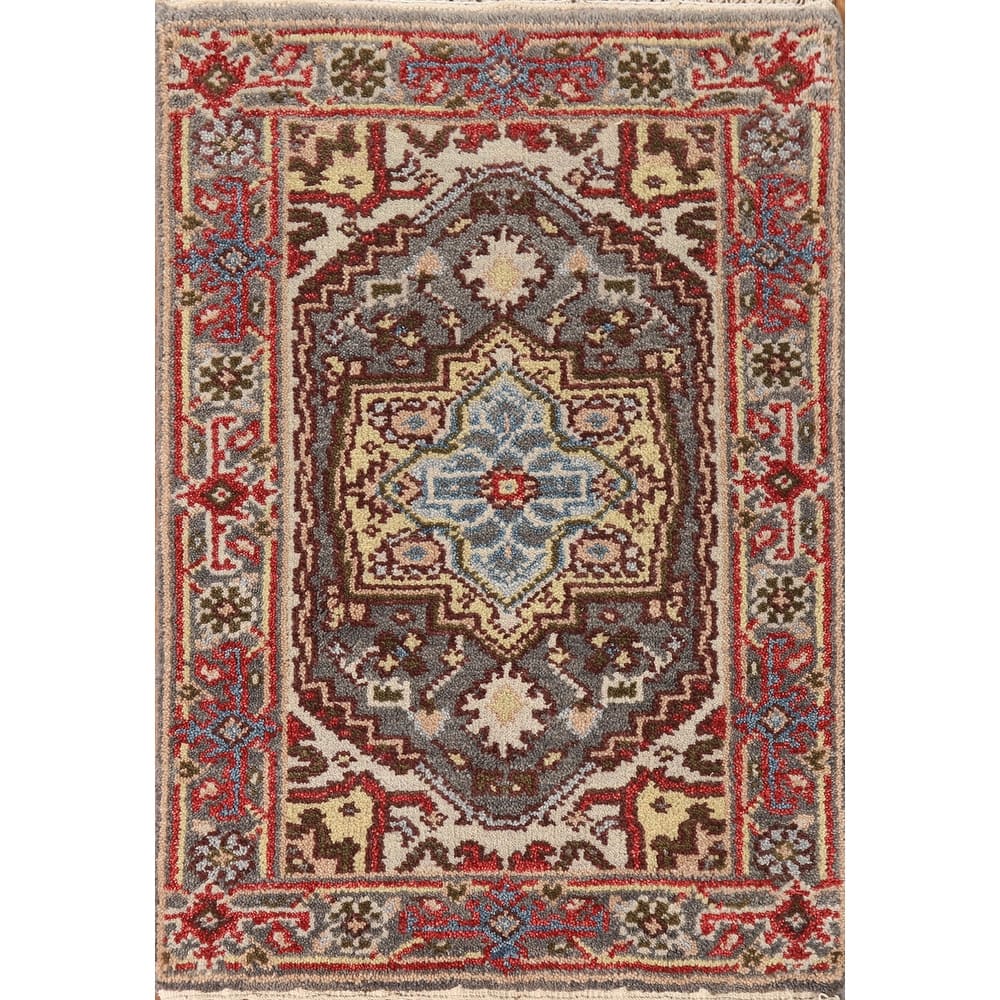 Hand Knotted Oriental 100% Wool Carpet Traditional Medallion Greys & Charcoal Heriz (serapi) Area Rug - 3' 0'' X 2' 0''