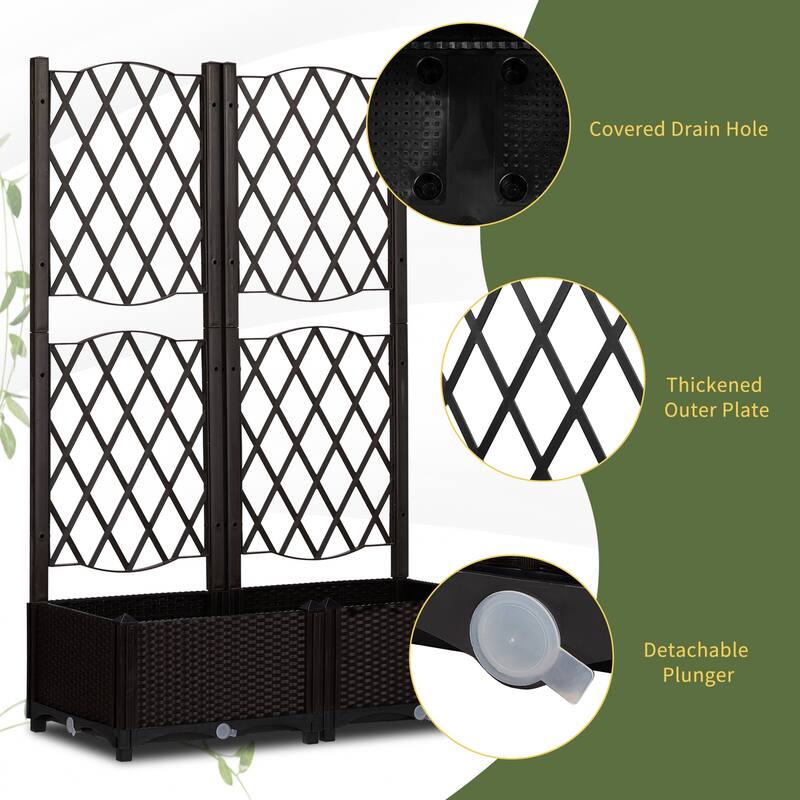 Wicker Trellis Planter Box 32 Inch Elevated Garden Container for Climbing Plants Flowers and Vegetables - 30.7" x 15.2" x 48"
