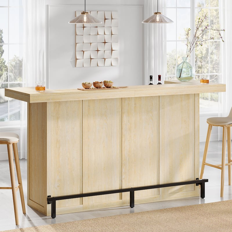 4-Tier Wooden Bar Table, 70.9" Large Home Bar Unit with Storage Shelves for Home, Patio, Basement