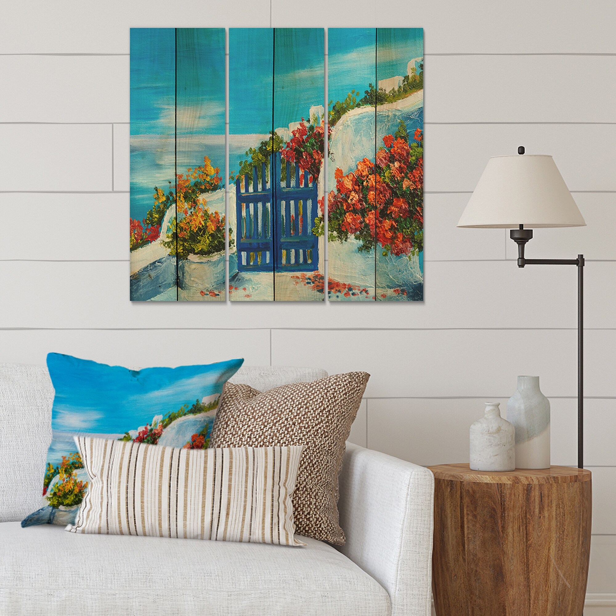 Designart 'House Near The Sea Colorful Flowers III' Nautical-image