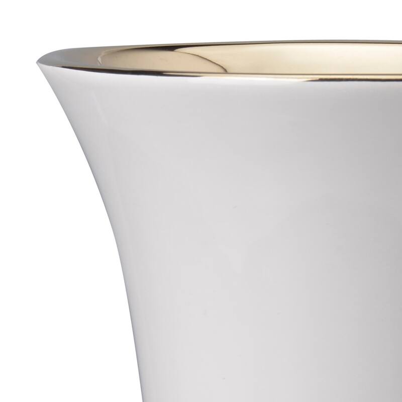 Ceramic Vase with Flared Top and Pedestal Base, Large, White and Gold