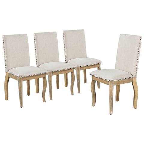 Wood Upholstered Fabirc Dining Chairs with Nailhead, Set of 4