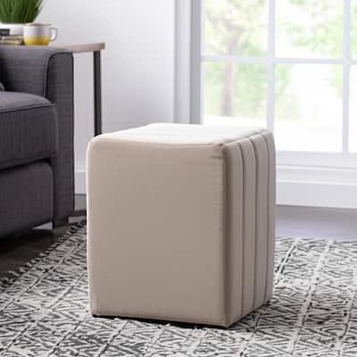 Suede Ottoman Square Compact Pouf Footstool Luxury Accent - 19" Tan