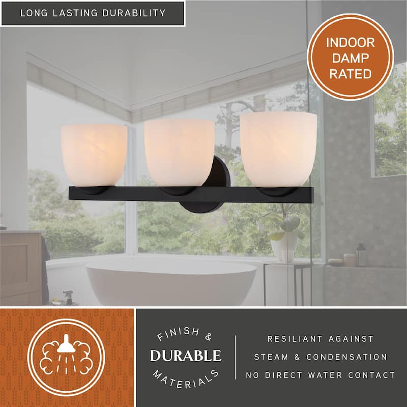 VAXCEL Bosworth Contemporary Bathroom Vanity Wall Light Fixture, White Alabaster Glass Shade, Dimmable, Reversible