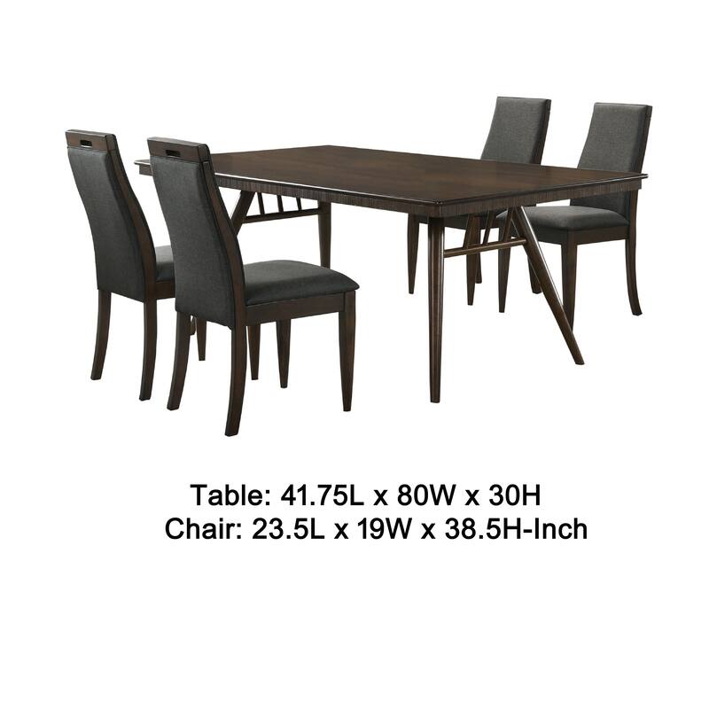 Oss 5pc Dining Table and 4 Chair Set, Fluted Apron, Gray, Walnut Brown